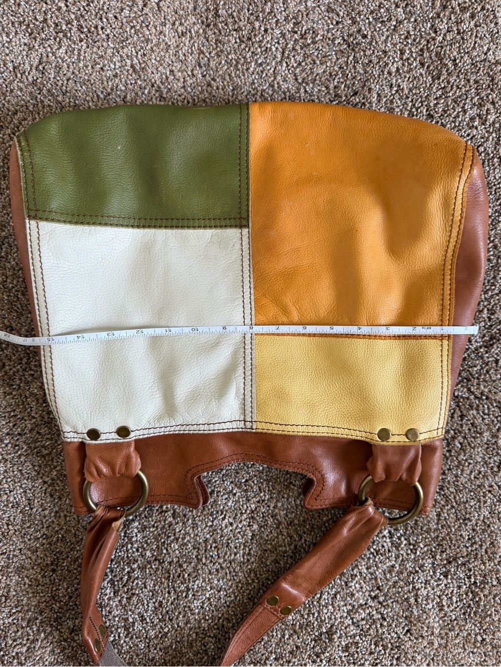 LUCKY BRAND Pebble Leather Colorful Patchwork Hobo Shoulder Bag Shopper Tote - Picture 11 of 12